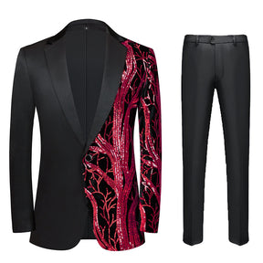 Men's 2 Pieces Suit Sequin Branches Black Tuxedo
