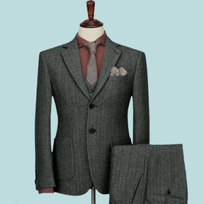 3 Pieces Vintage Herringbone Tweed Suit