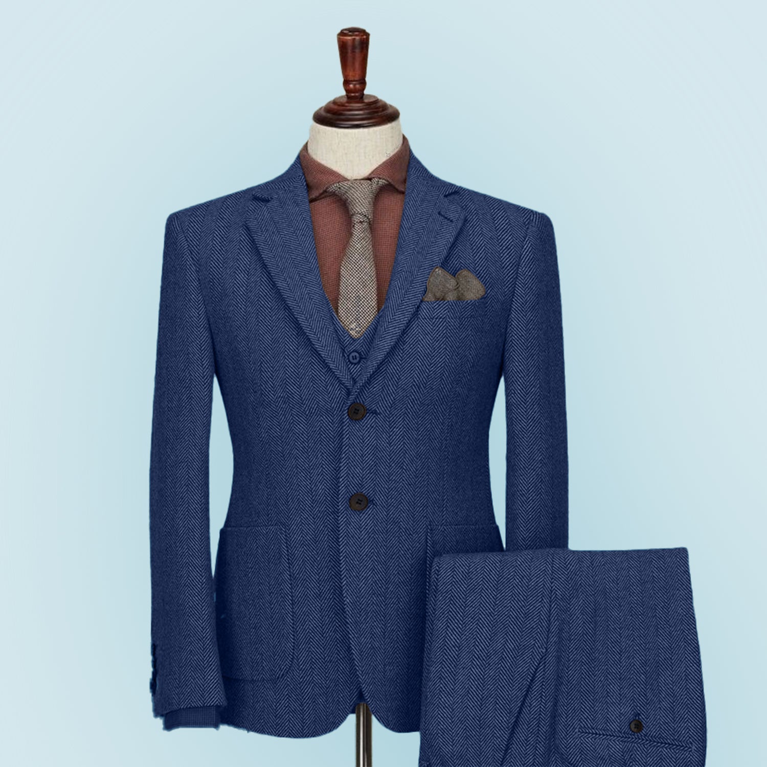 3 Pieces Vintage Herringbone Tweed Suit