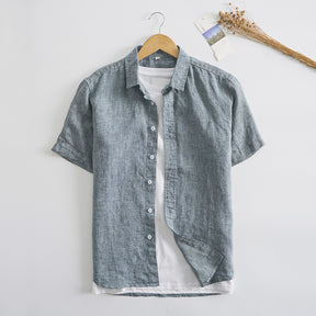 Men's Plain Linen Short Sleeves Slub Linen Shirt