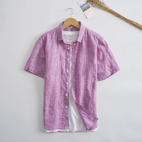 Men's Plain Linen Short Sleeves Slub Linen Shirt