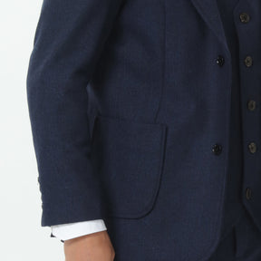 3 Piece Navy Blue Herringbone Notch Lapel Suit