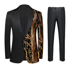 Men's 2 Pieces Suit Sequin Branches Black Tuxedo