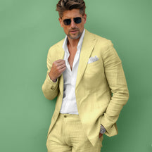 Men's Casual Formal 2 Pcs Summer Linen Peaky Lapel Suit