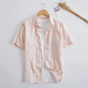 Men's Plain Linen Short Sleeves Slub Linen Shirt