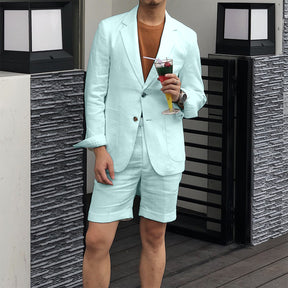 Men's Casual 2 Pcs Summer Linen Notch Lapel Suit