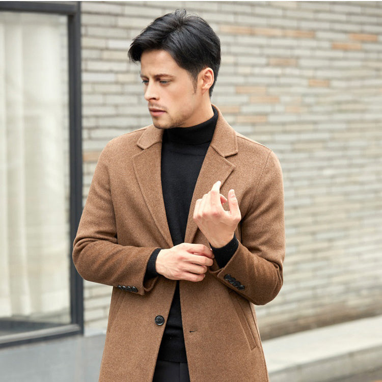 Men's Mid-Length Thickened Wool Overcoat