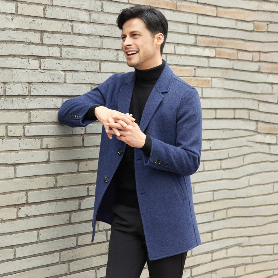 Mens blue wool overcoat clearance