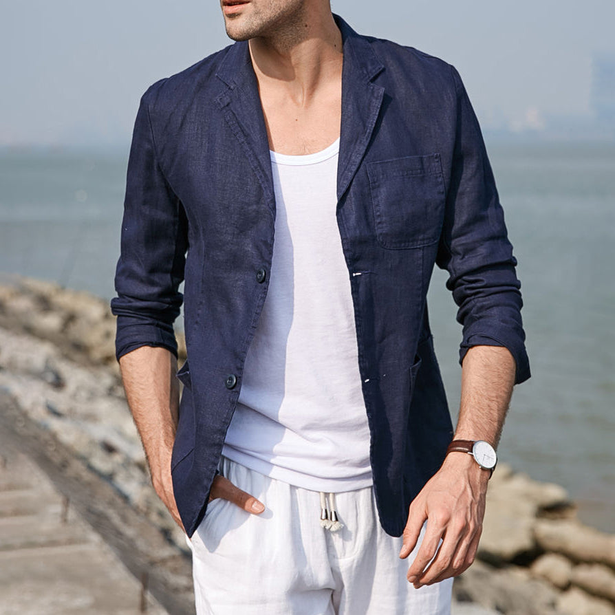 Men's Stylish Formal Summer Linen Notch Lapel Suit