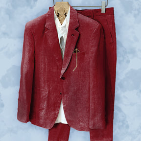 Men's Casual Formal 2 Pcs Summer Linen Notch Lapel Suit