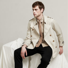 Men's Casual Double Breasted Short London Trench Coat