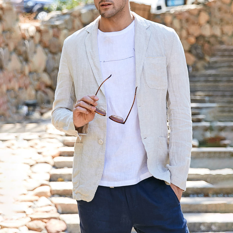 Men's Stylish Formal Summer Linen Notch Lapel Suit