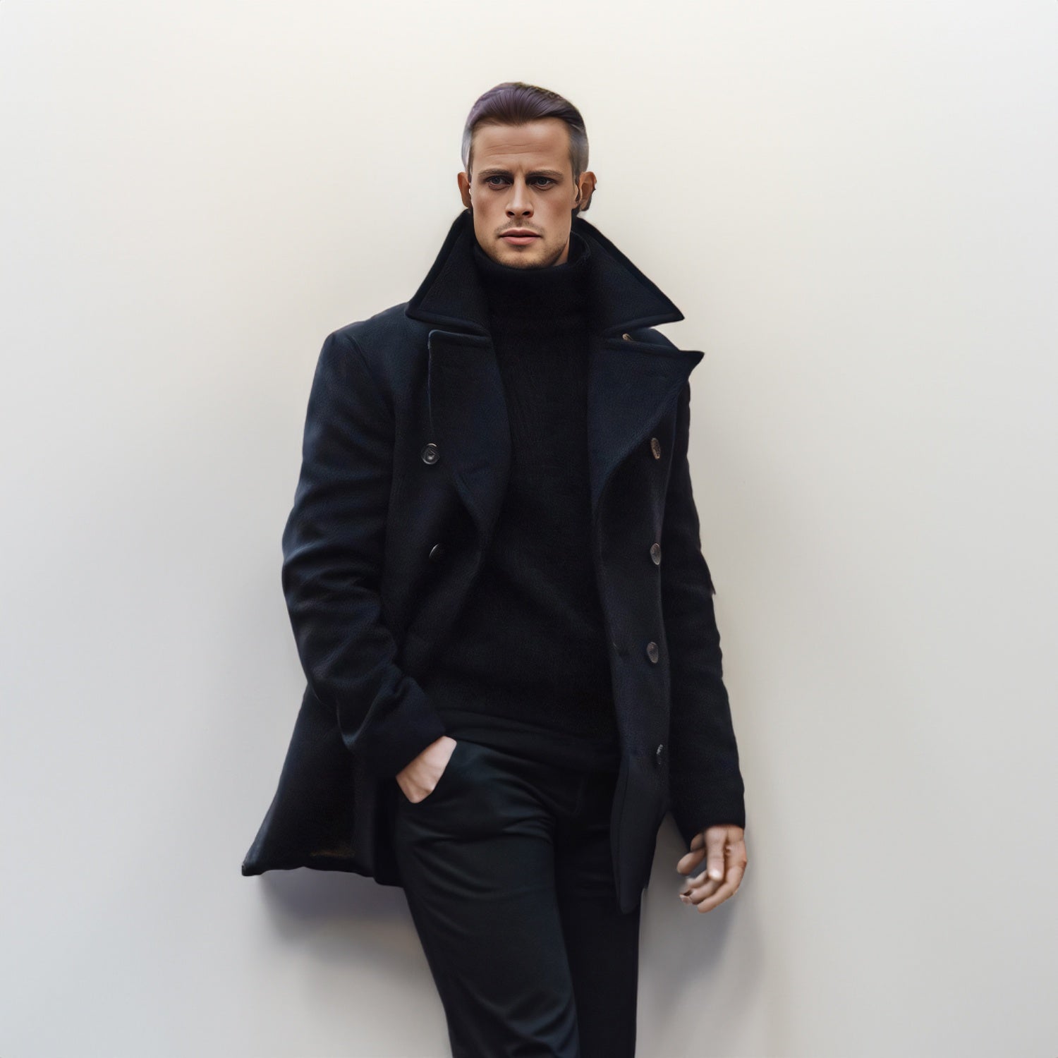 Mens black pea coat cheap slim fit