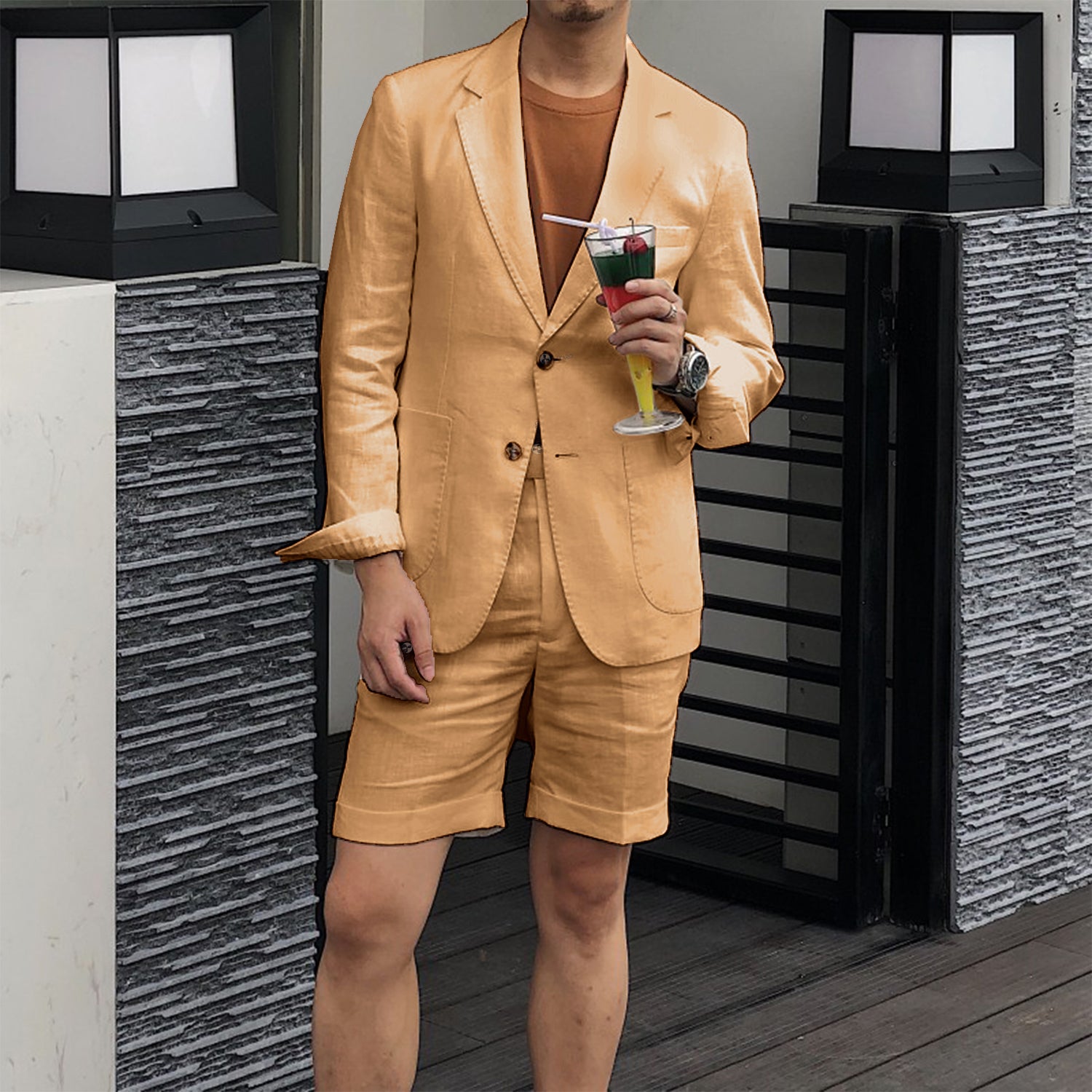 Men's Formal 2 Pcs Summer Linen Notch Lapel Suit