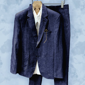 Men's Casual Formal 2 Pcs Summer Linen Notch Lapel Suit