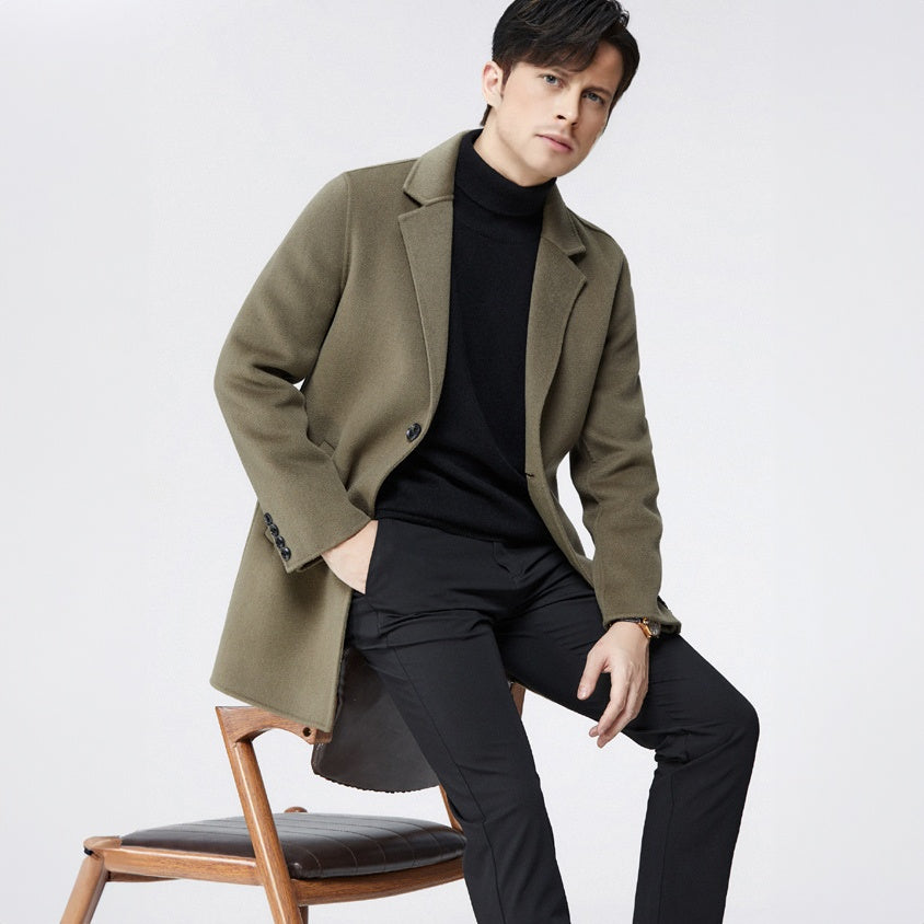 Men's Mid-Length Thickened Wool Overcoat