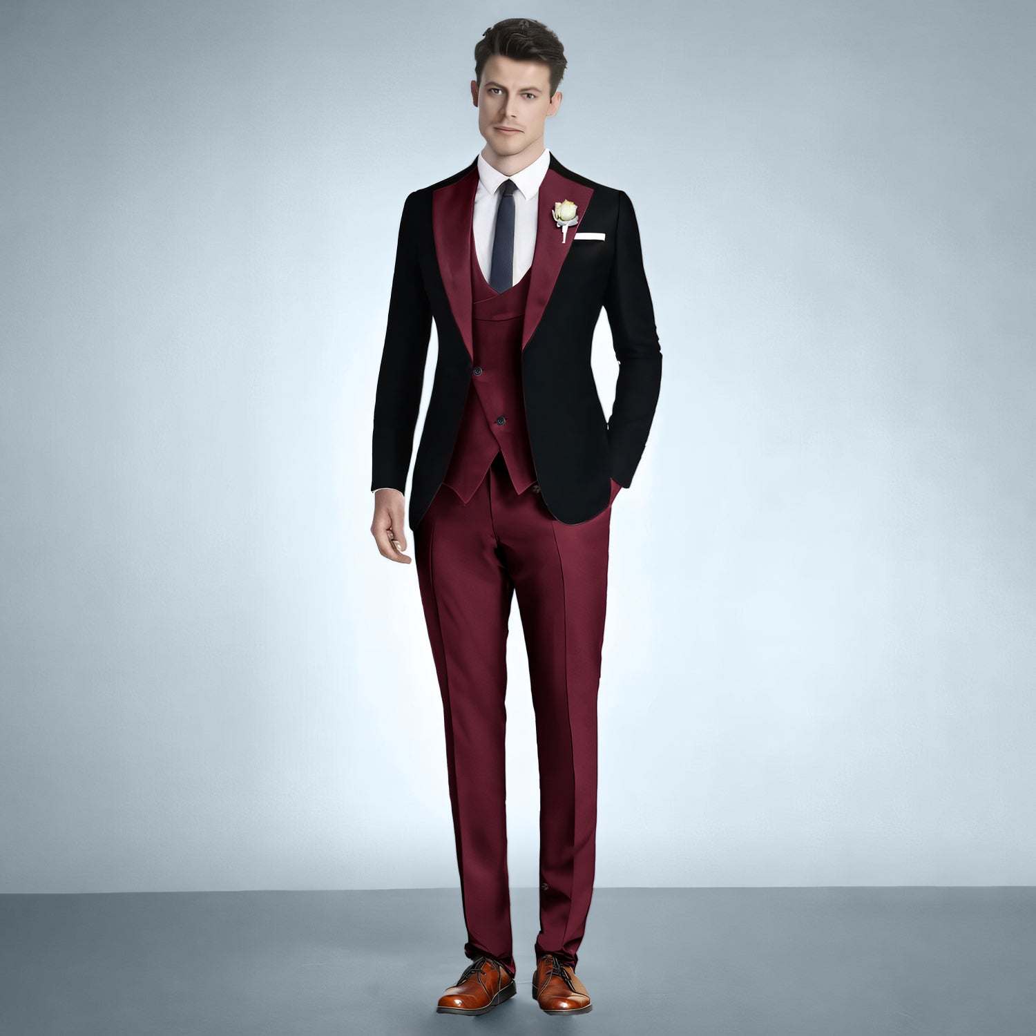 Men's Slim Fit 3 Piece Notch Lapel Tuxedo Suit
