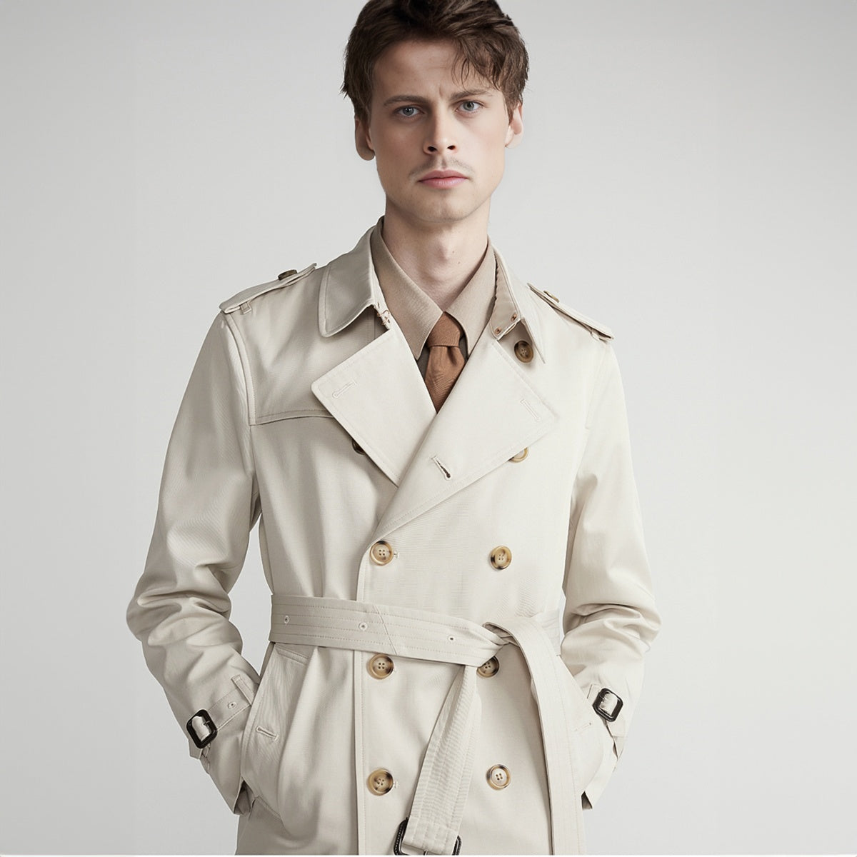 Men's Double Breasted Belted Trench Coat