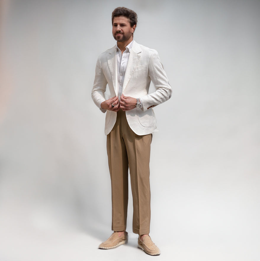 Casual 2 Piece Men's Linen Notch Lapel Tuxedos