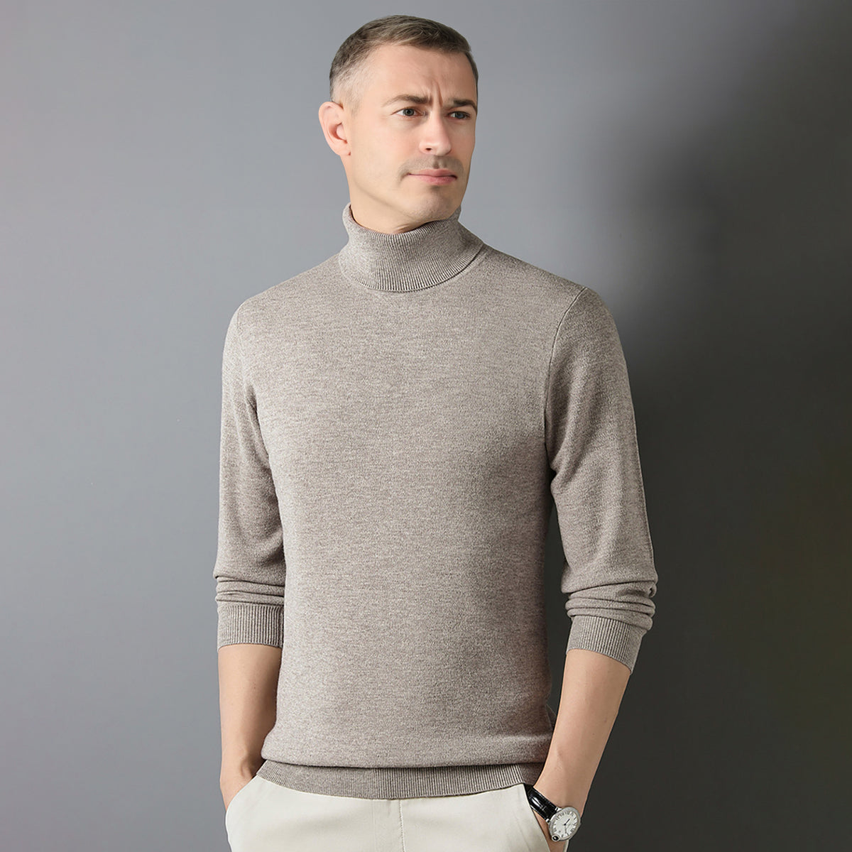 Men's Classic Wool Cashmere Soft Turtleneck Sweater