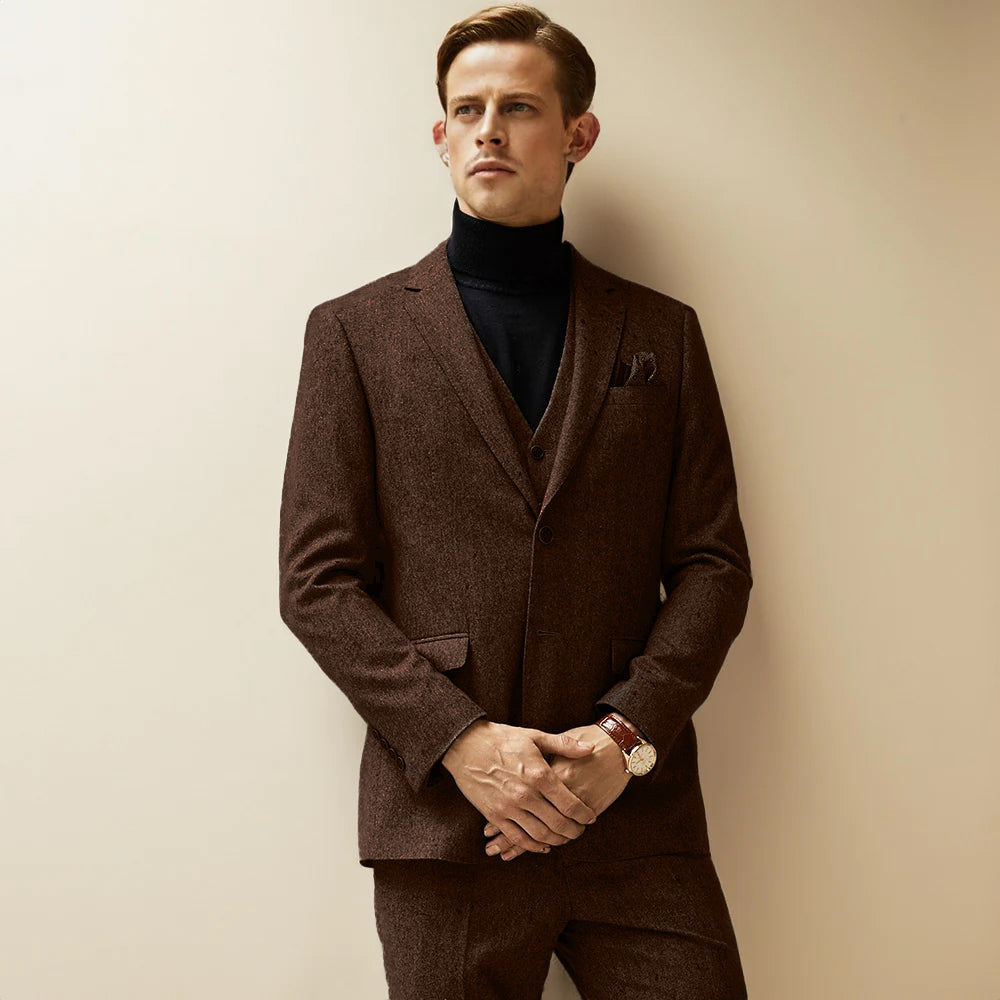 Men's Vintage 3 Pieces Tweed Notch Lapel Suit