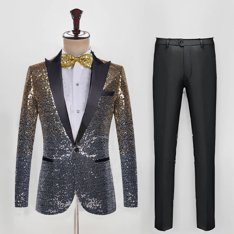 Men's 2 Pieces Notch Closure Collar Gradient Sequin Party Event Tuxedo