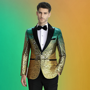 Men's 2 Pieces Notch Closure Collar Gradient Sequin Party Event Tuxedo