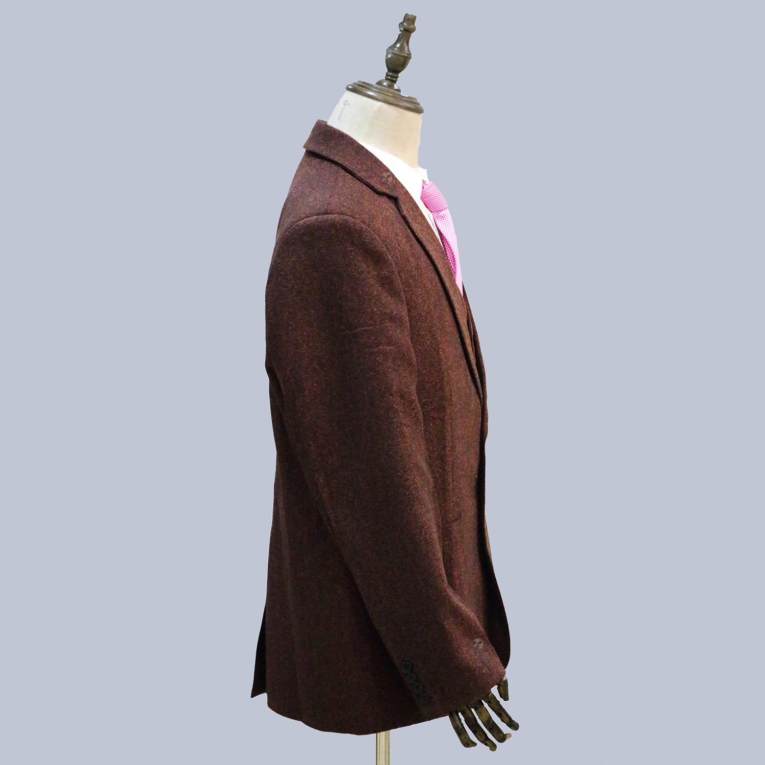 3 Piece Burgundy Herringbone Tweed Notch Lapel Suit