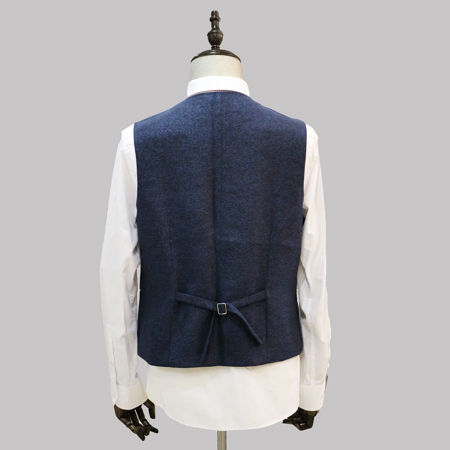 3 Piece Navy Blue Herringbone Tweed Notch Lapel Suit