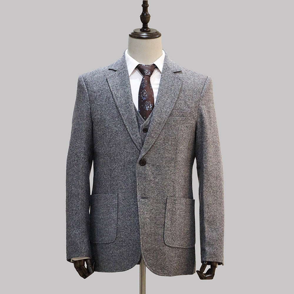 3 Pieces Retro Herringbone Tweed Suit
