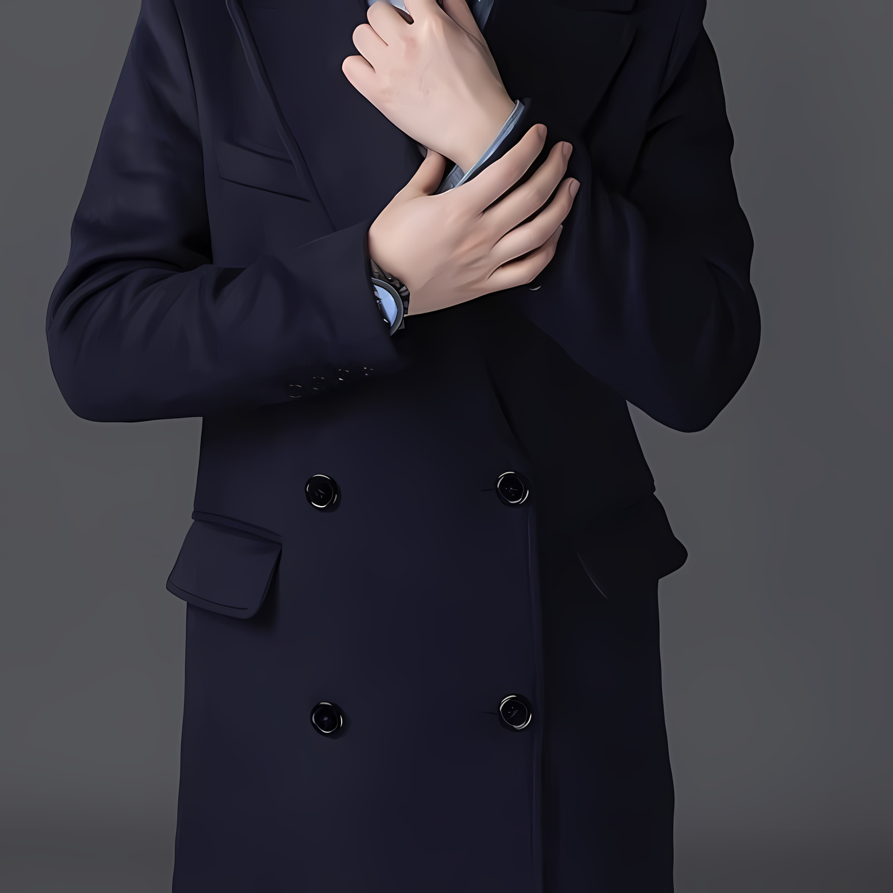 Men's Double-Breasted Long Navy Blue Overcoat