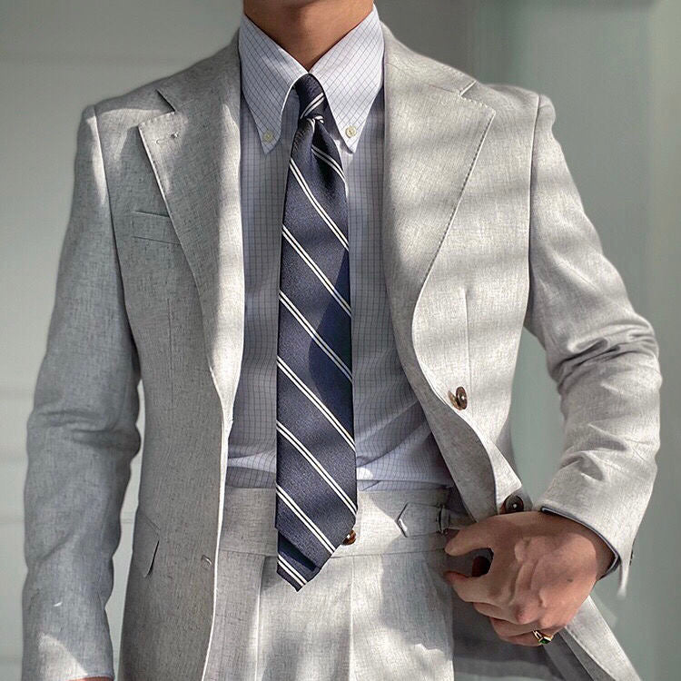 Men's 2 pieces summer white Italian casual notch collar gentleman suit