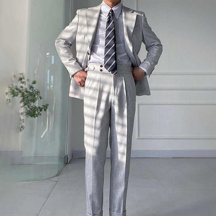 Men's 2 pieces summer white Italian casual notch collar gentleman suit