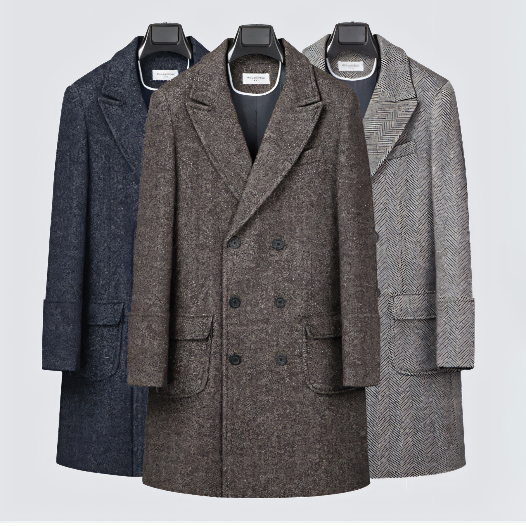 Men's Vintage Tweed Herringbone Double Breasted Long Overcoat