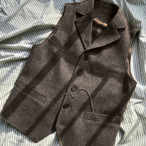 Men's Thickened Wool Tweed Herringbone Retro Notch Lapel Waistcoat