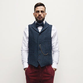 Men's Thickened Wool Tweed Herringbone Retro Notch Lapel Waistcoat