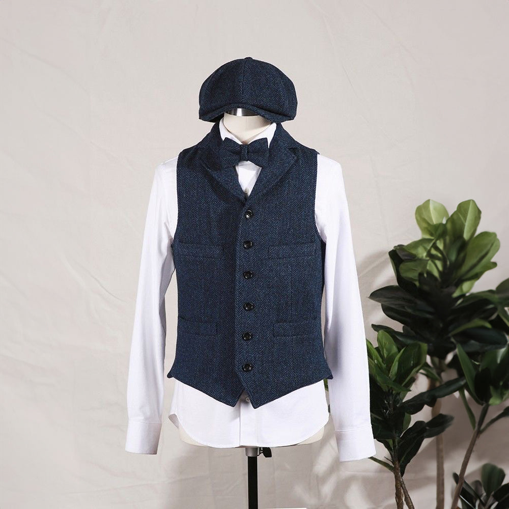 Men's Thickened Wool Tweed Herringbone Retro Notch Lapel Waistcoat