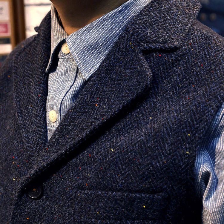 Men's Vintage Rough Tweed Navy Blue Vest Notch Lapel Thickened Waistcoat