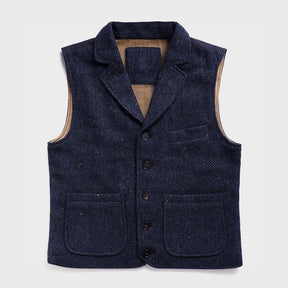 Men's Vintage Rough Tweed Navy Blue Vest Notch Lapel Thickened Waistcoat