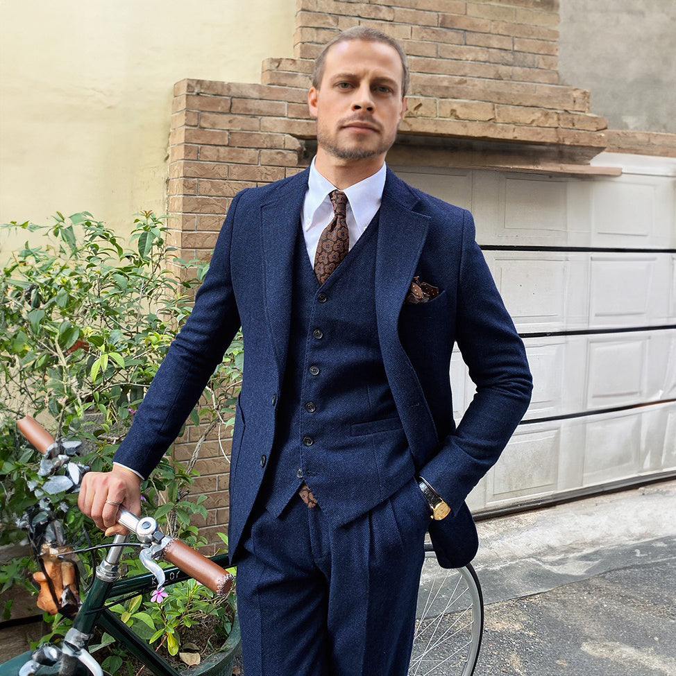 3 Pieces Herringbone Tweed Suit