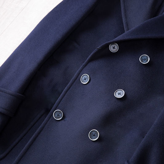 Men's Vintage Navy Blue Double Breasted Slim Fit Pea-Coat