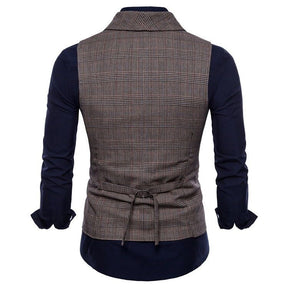 Men's Shawl Collar Houndstooth Retro Notch Lapel Formal Double Breasted Waistcoat