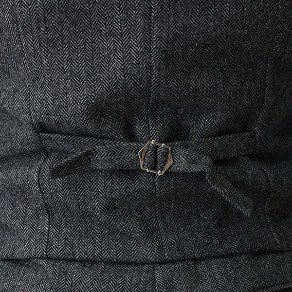 3 Piece Black Herringbone Tweed Notch Lapel Suit