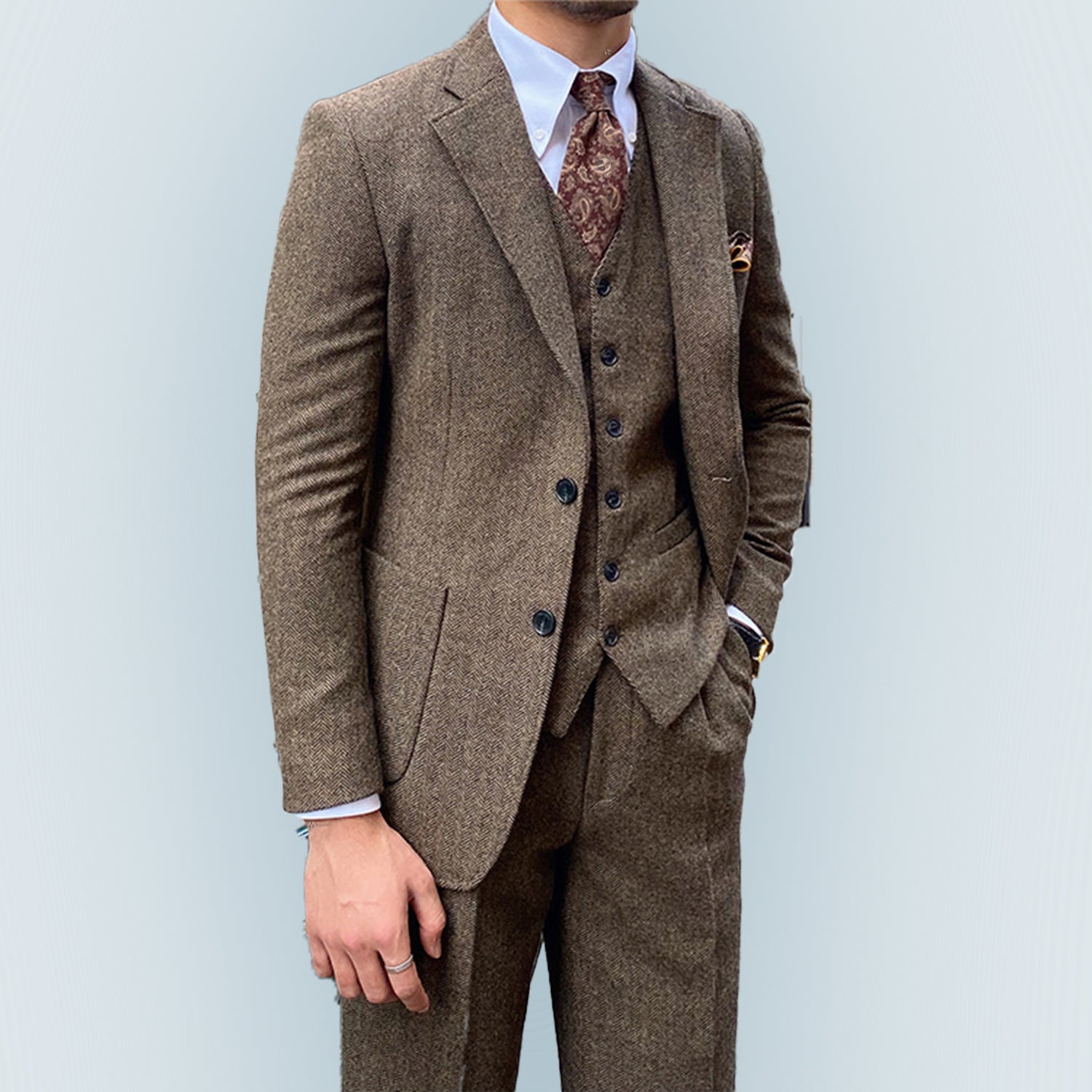 3 Pieces Vintage Herringbone Tweed Suit