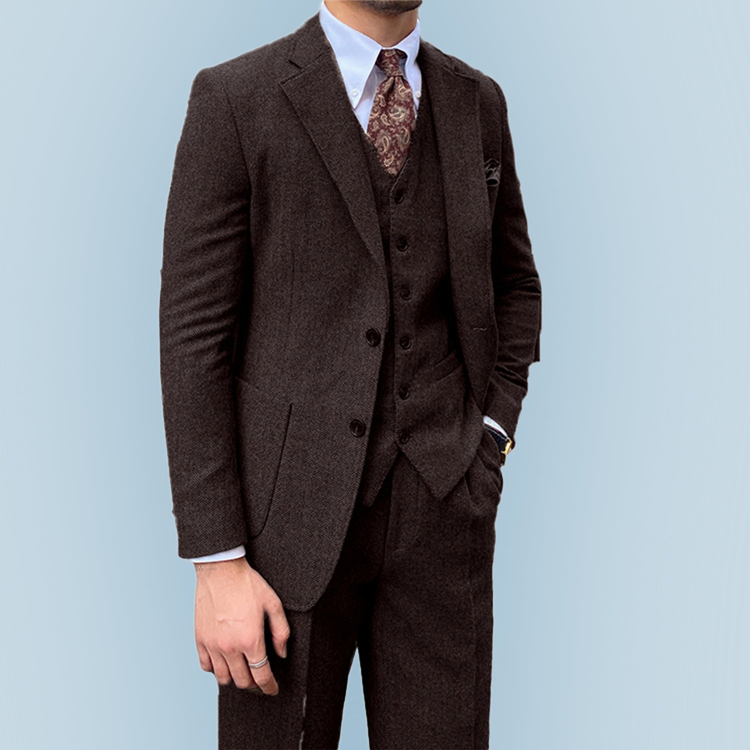 3 Pieces Vintage Herringbone Tweed Suit