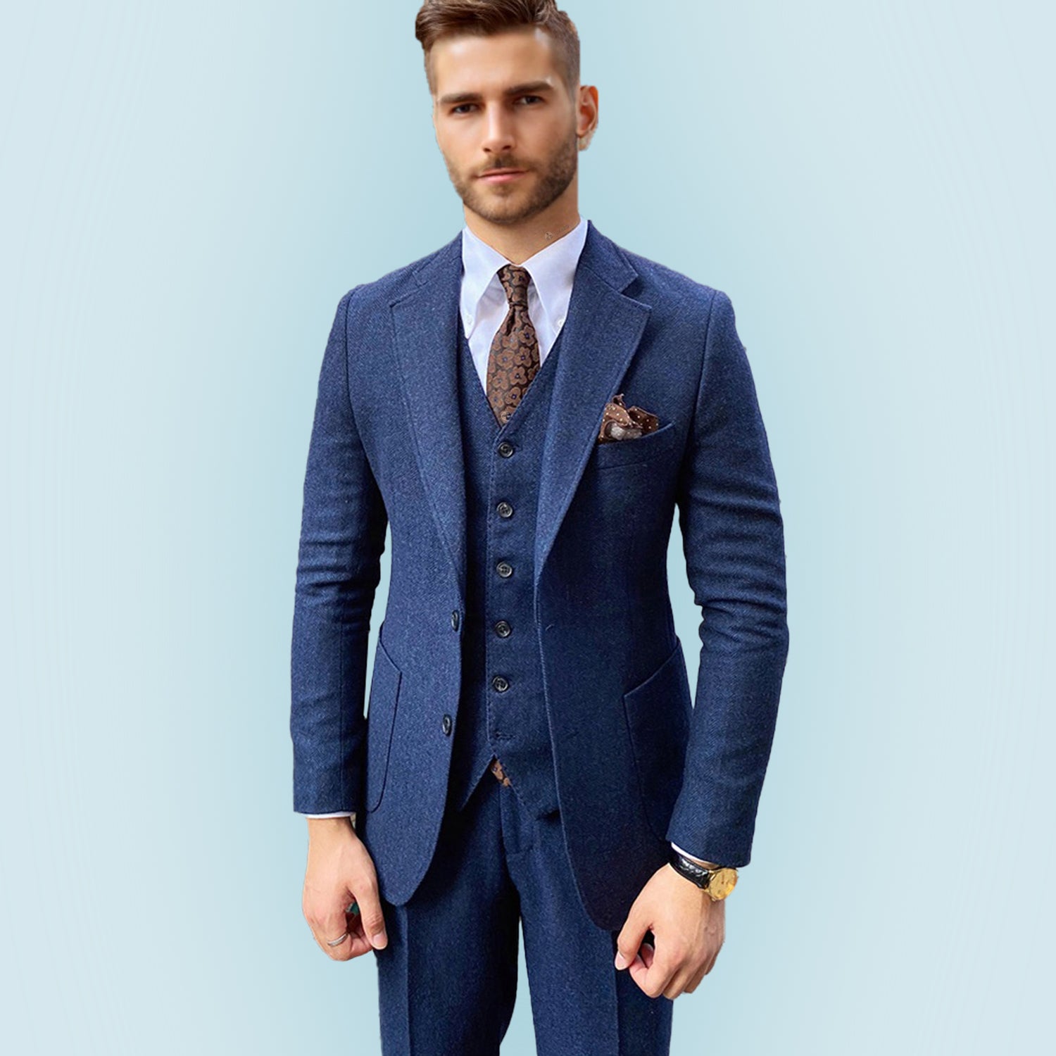 3 Pieces Vintage Herringbone Tweed Suit