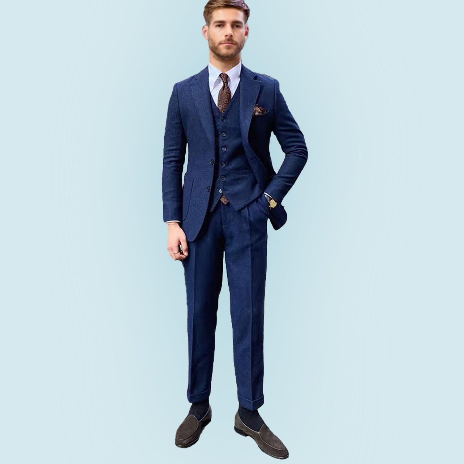 3 Pieces Vintage Herringbone Tweed Suit