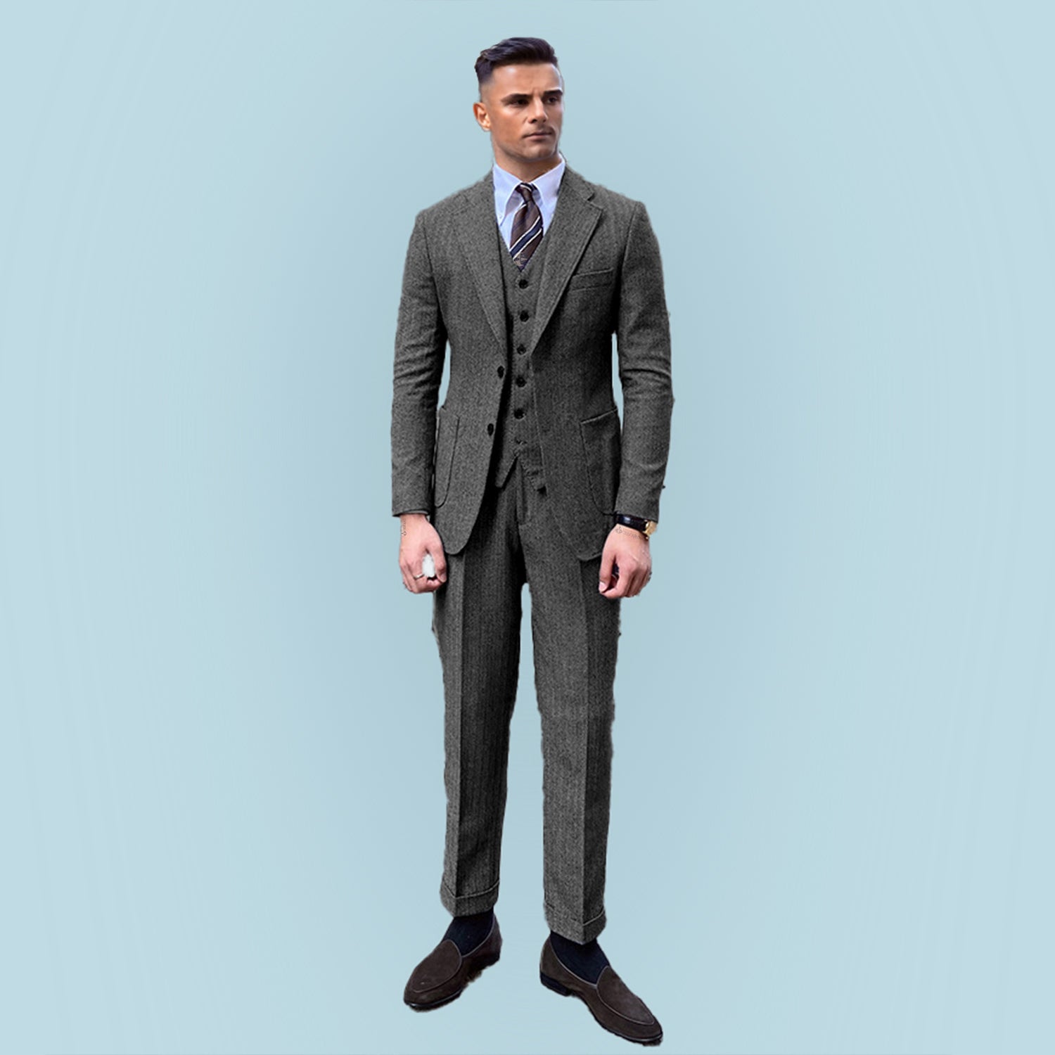 3 Pieces Vintage Herringbone Tweed Suit