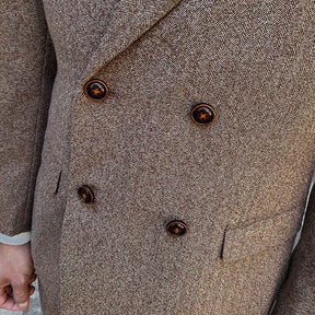 2 Pieces Double Breasted Herringbone Tweed Suit