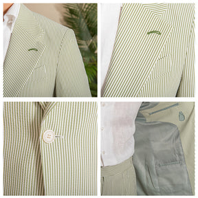 Men's Casual 2 Pcs Suit Cotton Linen Notch Lapel Pinstripe Suits